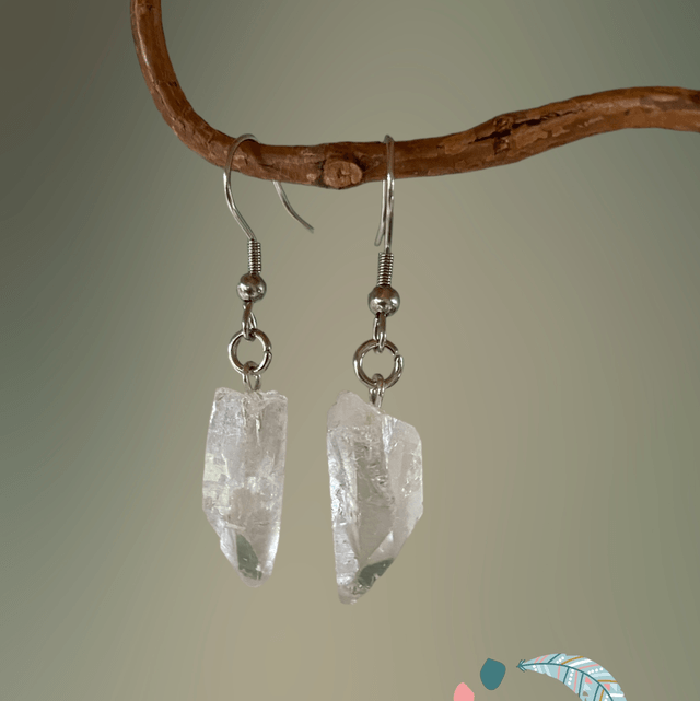 Boucles d’oreilles en Cristal de roche brute 