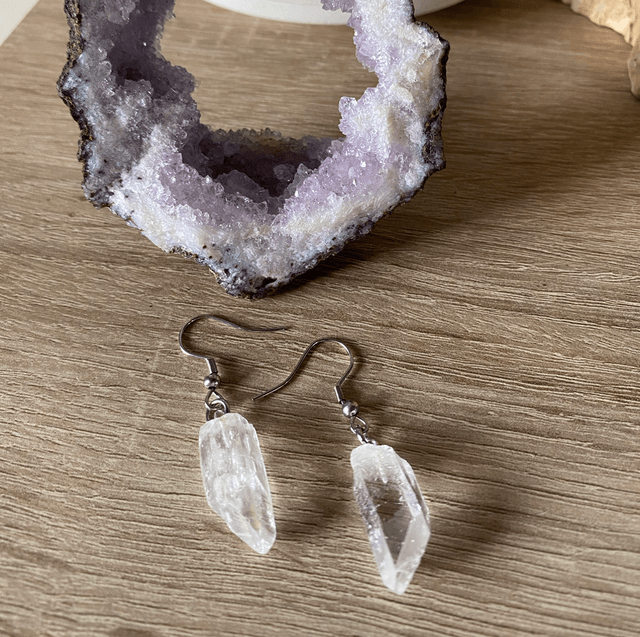 Boucles d’oreilles en Cristal de roche brute 