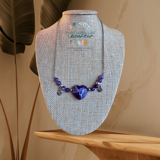 Collier coeur en améthyste chevronnée 