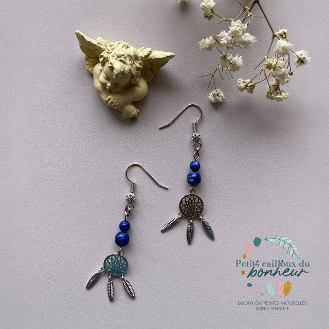 Boucles d’oreilles attrape-rêve en Lapis-lazuli - Clairvoyance & Vérité