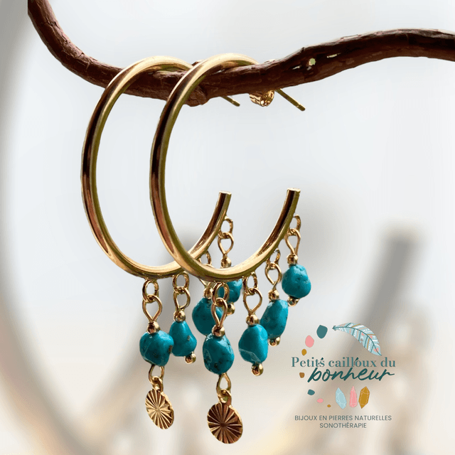Créoles en Turquoise naturelle – Protection, Communication & Énergie positive