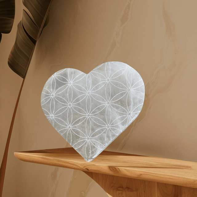 Coeur en Sélénite fleur de vie