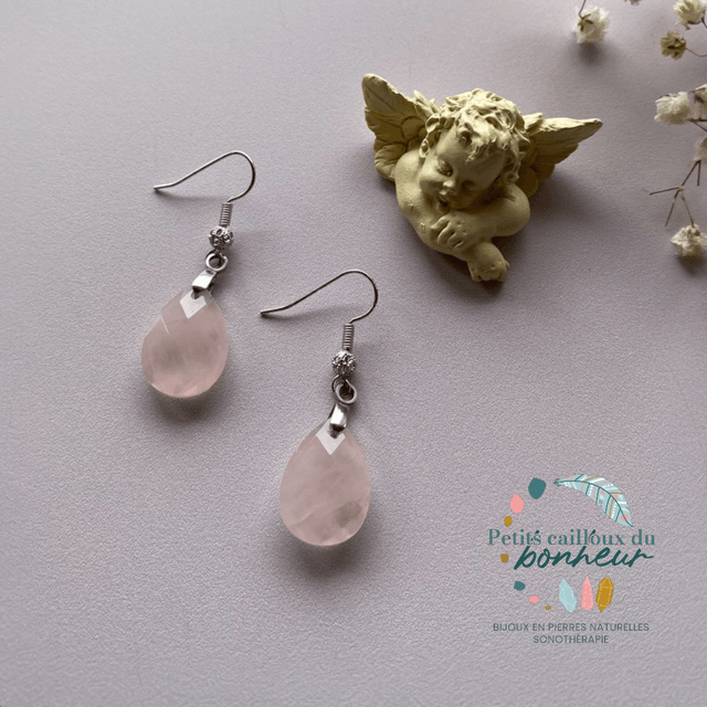 Boucles d’oreilles – Quartz rose tendre 