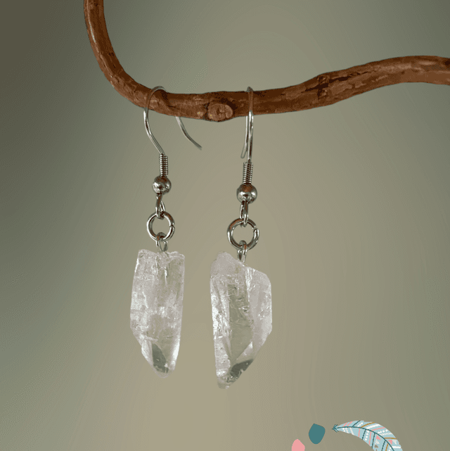 Boucles d’oreilles en Cristal de roche brute 
