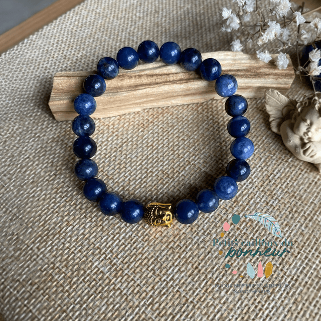 Bracelet en Sodalite avec Tête de Bouddha –
