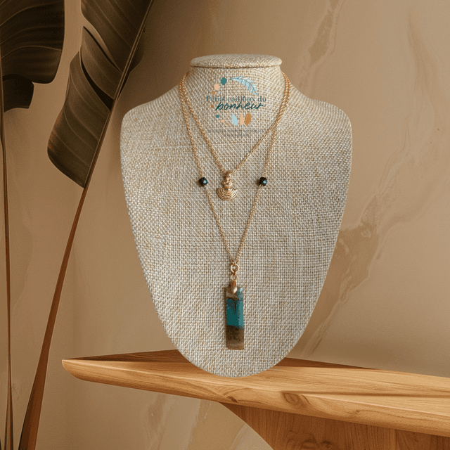 Collier double rang en bois opalisé